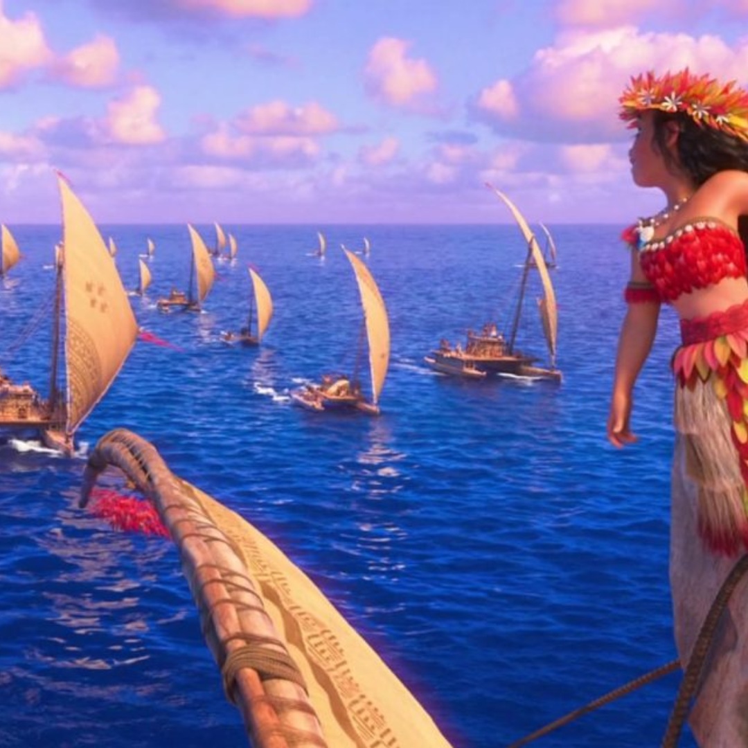 Moana leading the islanders as voyagers